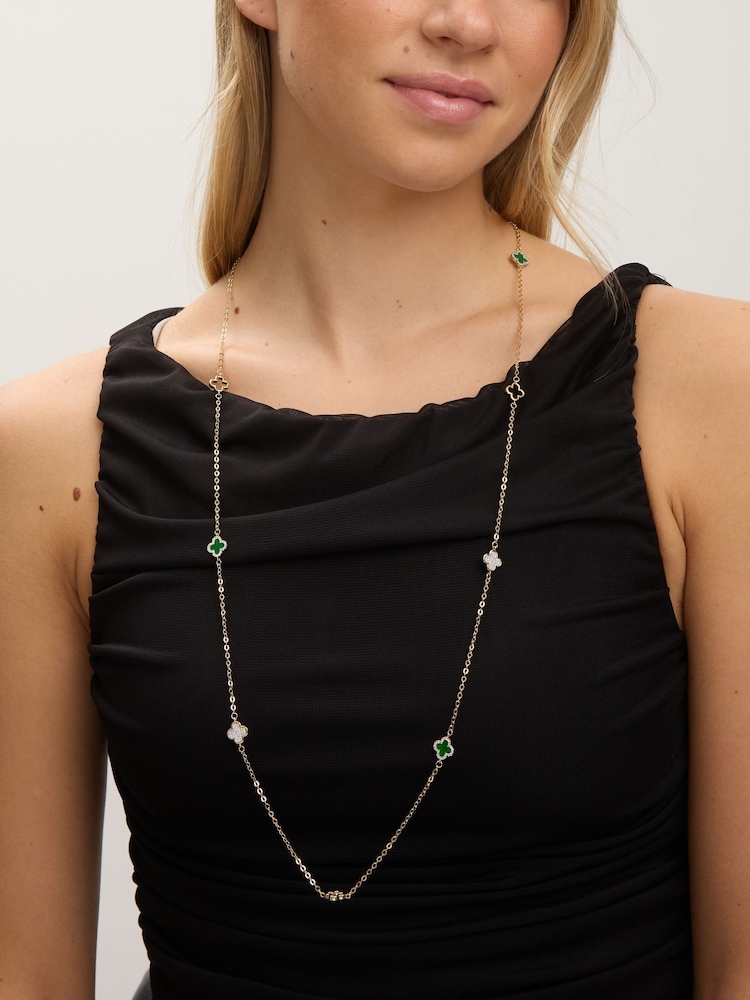 Jon Richard Gold Plated Malachite Clover Station Rope Necklace - Image 2 of 2
