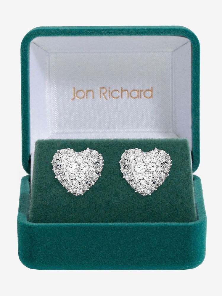 Jon Richard Silver Rhodium Plated and Pave Heart Stud Earrings Gift Box - Image 1 of 4