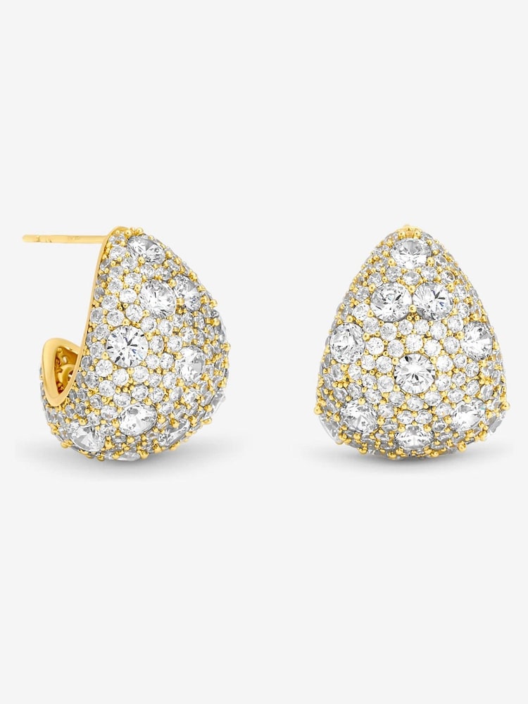 Jon Richard Gold Plated Crystal Large Dome Earrings - Image 1 of 1 Jon Richard Gold Plated Crystal Large Dome Earrings - Image 1 of 1
