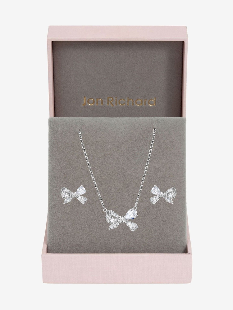 Jon Richard Silver Rhodium Plated Bow Box Set Gift Box - Image 1 of 4 Jon Richard Silver Rhodium Plated Bow Box Set Gift Box - Image 1 of 4