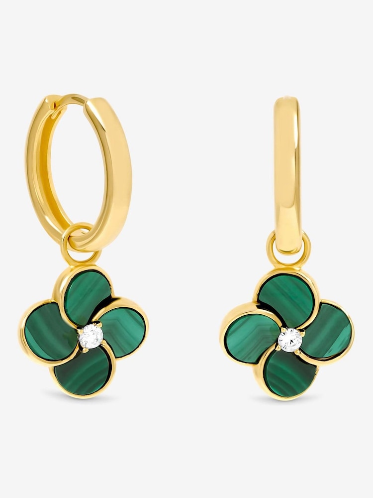 Jon Richard Gold Plated and Malachite Four Leaf Clover Huggie Earrings - Image 1 of 3