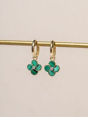 Jon Richard Gold Plated and Malachite Four Leaf Clover Huggie Earrings - Image 2 of 3