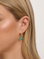 Jon Richard Gold Plated and Malachite Four Leaf Clover Huggie Earrings - Image 3 of 3