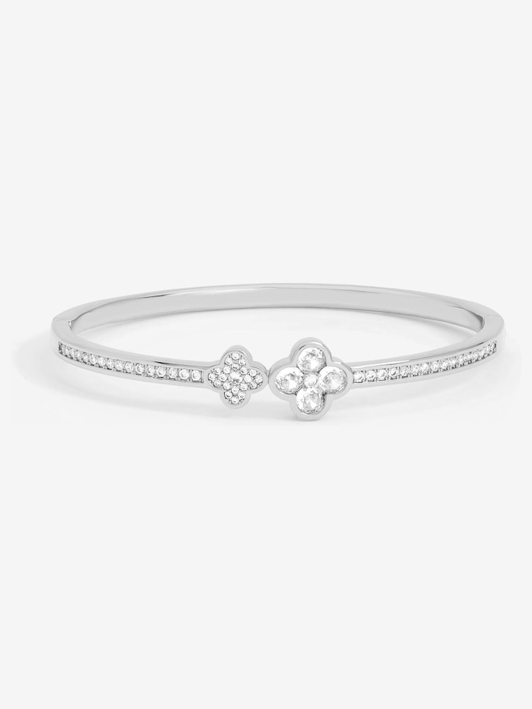 Jon Richard Silver Rhodium Plated and Pave Clover Bangle - Image 1 of 4 Jon Richard Silver Rhodium Plated and Pave Clover Bangle - Image 1 of 4