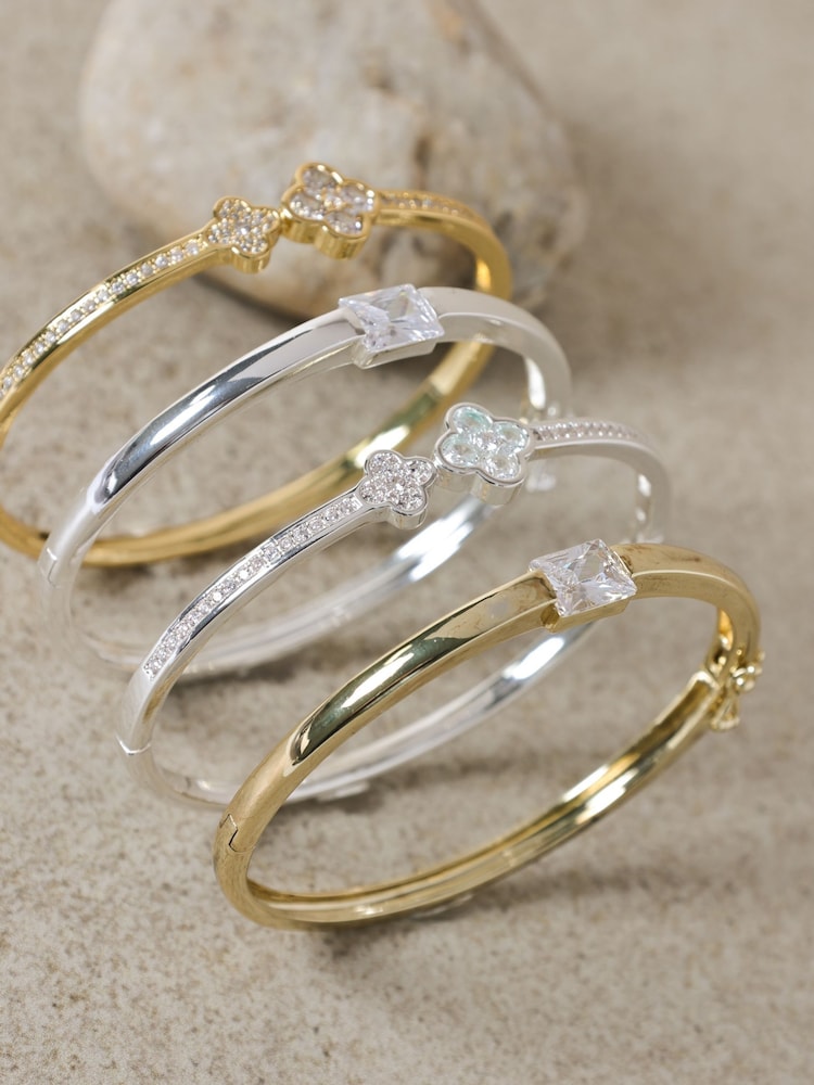 Jon Richard Silver Rhodium Plated and Pave Clover Bangle - Image 2 of 4 Jon Richard Silver Rhodium Plated and Pave Clover Bangle - Image 2 of 4