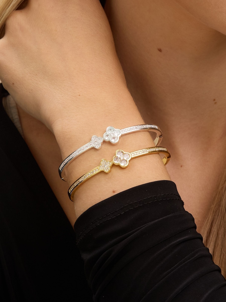 Jon Richard Silver Rhodium Plated and Pave Clover Bangle - Image 4 of 4