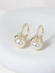 Jon Richard Gold Plated Crystal Leaf and Pearl Earrings - Image 1 of 3
