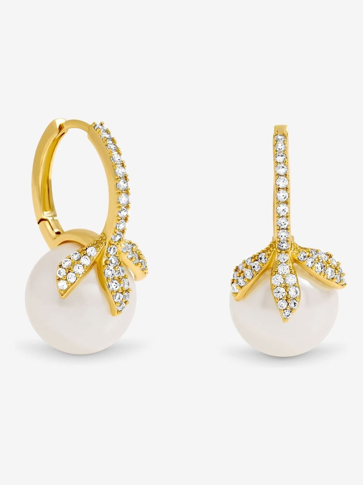 Jon Richard Gold Plated Crystal Leaf and Pearl Earrings - Image 2 of 3