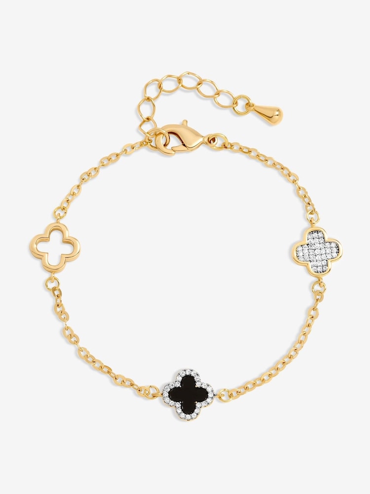 Jon Richard Gold Plated Pave and Jet Clover Bracelet - Image 1 of 2 Jon Richard Gold Plated Pave and Jet Clover Bracelet - Image 1 of 2