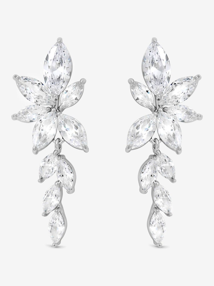 Jon Richard Silver Rhodium Plated Crystal Leaf Drop Earrings - Image 1 of 2