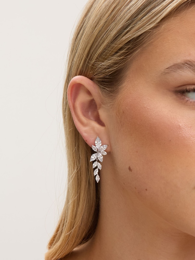 Jon Richard Silver Rhodium Plated Crystal Leaf Drop Earrings - Image 2 of 2