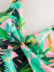 צבע ורוד קורל בדוגמה טרופית - בגד ים מחטב בטן עם מפתח עמוק - תמונה 3 מתוך 4