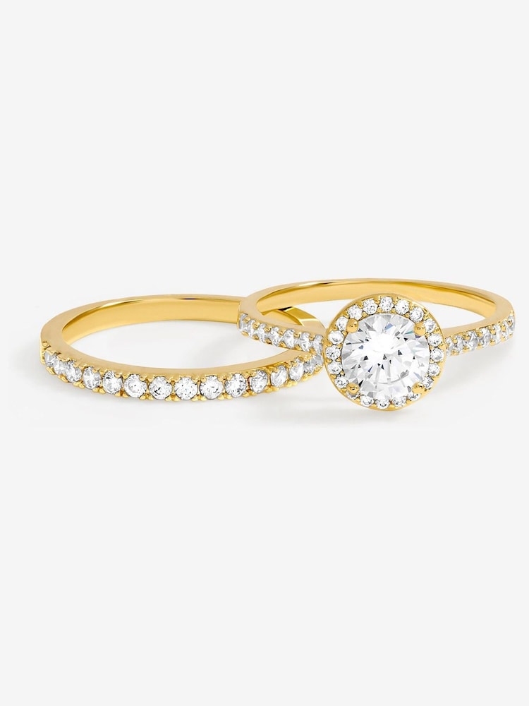 Jon Richard Gold Plated Halo Engagement Ring Set - Image 1 of 1