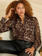 Love & Roses Chocolate Brown Printed Long Sleeve Shirt - Image 1 of 4