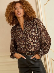 Love & Roses Chocolate Brown Printed Long Sleeve Shirt - Image 2 of 4