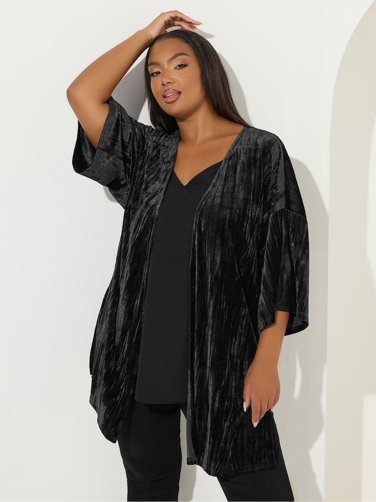 Yours Curve Black Crushed Velour Party Cover-Up - Image 1 of 5