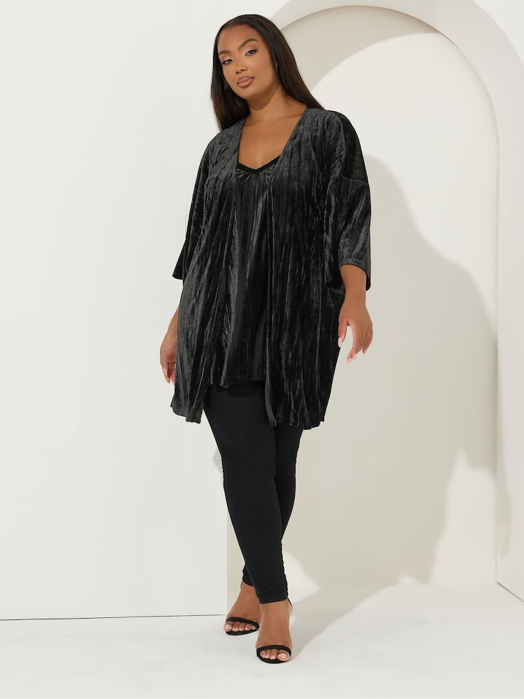 Yours Curve Black Crushed Velour Party Cover-Up - Image 2 of 5