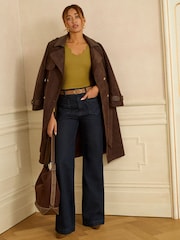 Love & Roses Olive Green Scallop V-Neck Long Sleeve Jersey Top - Image 3 of 4