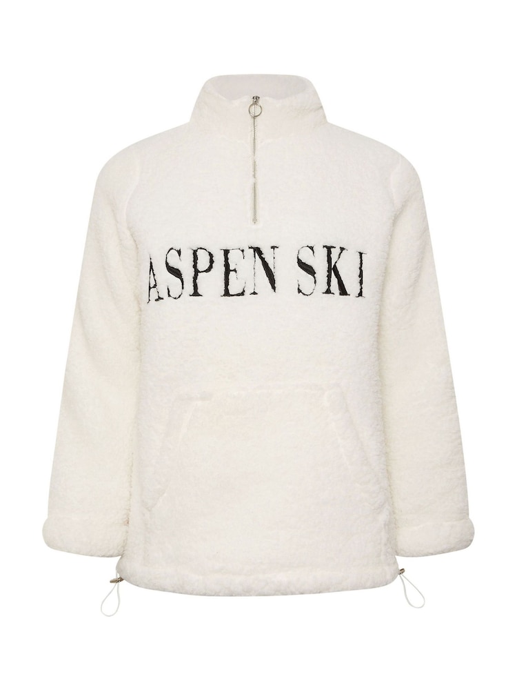 Yours Curve Natural Half Zip Embroidered Sherpa Borg Fleece - Image 5 of 5 Yours Curve Natural Half Zip Embroidered Sherpa Borg Fleece - Image 5 of 5