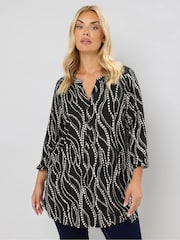 Yours Curve Black Half Placket Shirt - Image 1 of 5