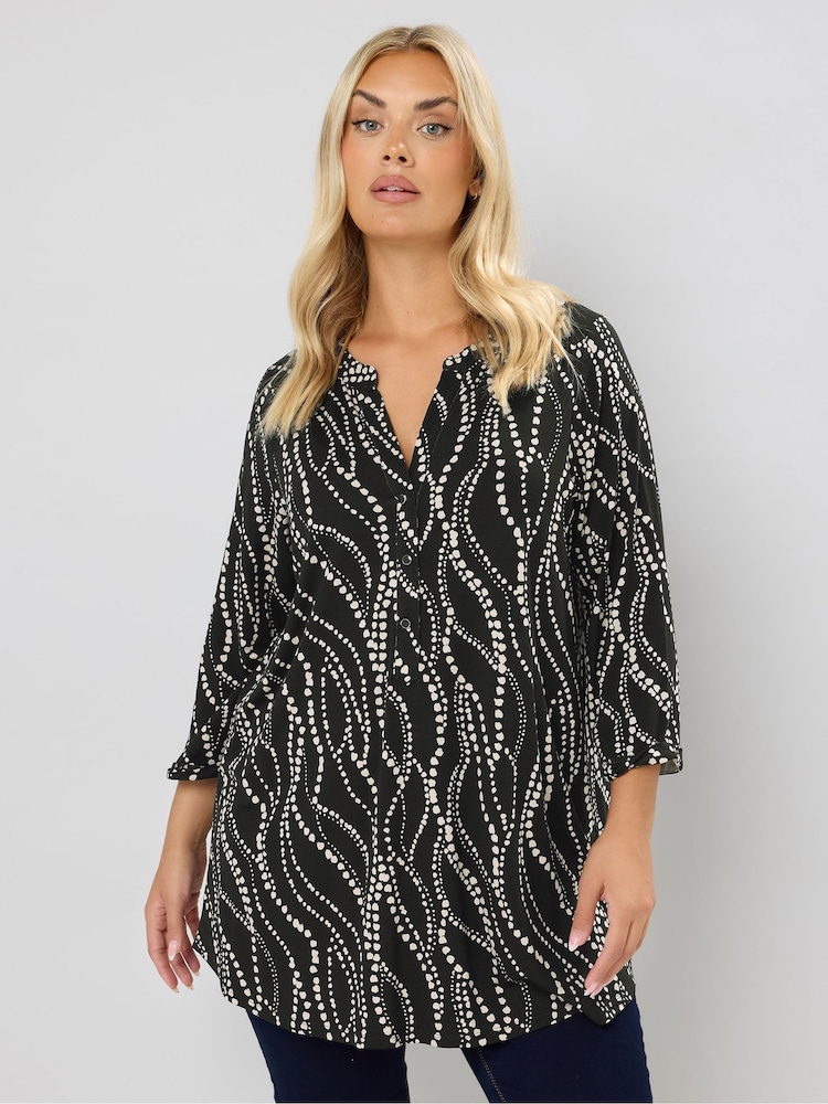 Yours Curve Black Half Placket Shirt - Image 1 of 5