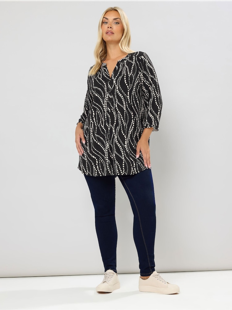 Yours Curve Black Half Placket Shirt - Image 2 of 5