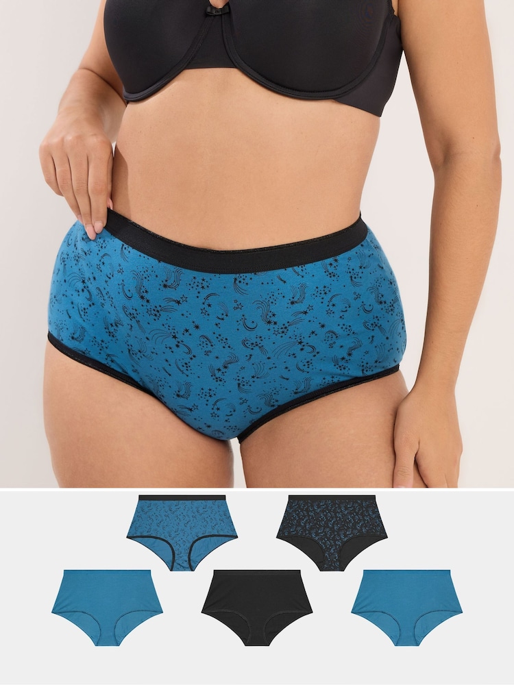 Yours Curve Blue Full Briefs 5 Pack - Image 1 of 7 Yours Curve Blue Full Briefs 5 Pack - Image 1 of 7