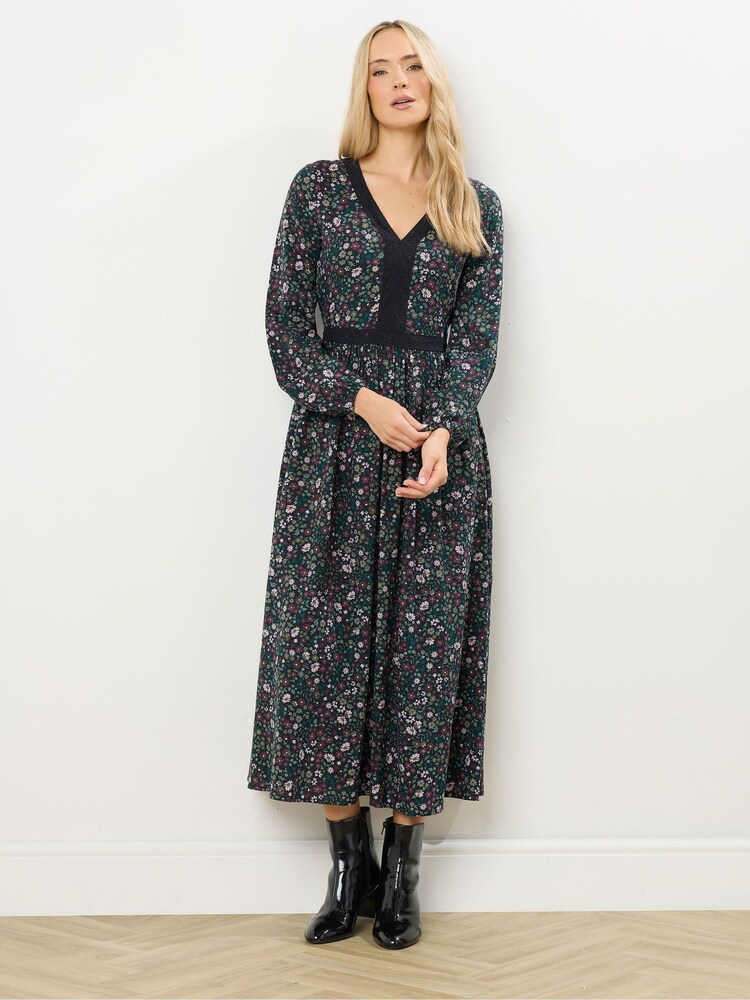 Long Tall Sally Black Ditsy Floral Lace Detail Maxi Dress - Image 2 of 5