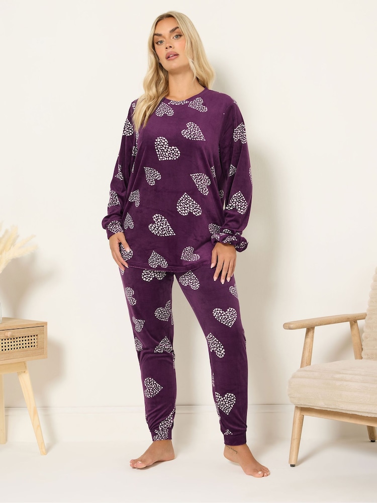 Yours Curve Purple Baby Fleece Pyjamas Set - Image 1 of 5