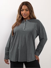 Yours Curve Grey Acid Wash Henley Top - Image 1 of 5