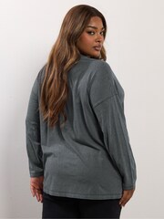 Yours Curve Grey Acid Wash Henley Top - Image 3 of 5