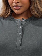 Yours Curve Grey Acid Wash Henley Top - Image 4 of 5
