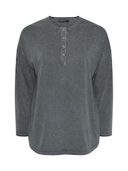 Yours Curve Grey Acid Wash Henley Top - Image 5 of 5