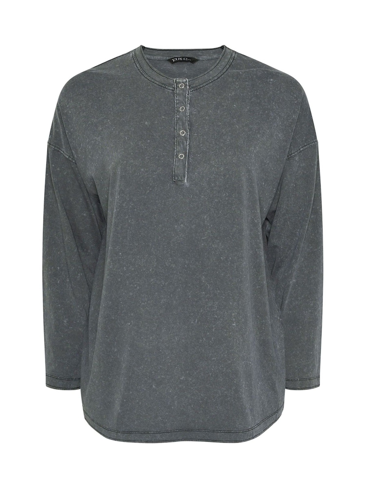 Yours Curve Grey Acid Wash Henley Top - Image 5 of 5