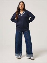 PixieGirl Petite Blue Deep V Varsity Jumper - Image 2 of 6