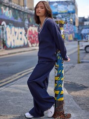 PixieGirl Petite Blue Deep V Varsity Jumper - Image 5 of 6