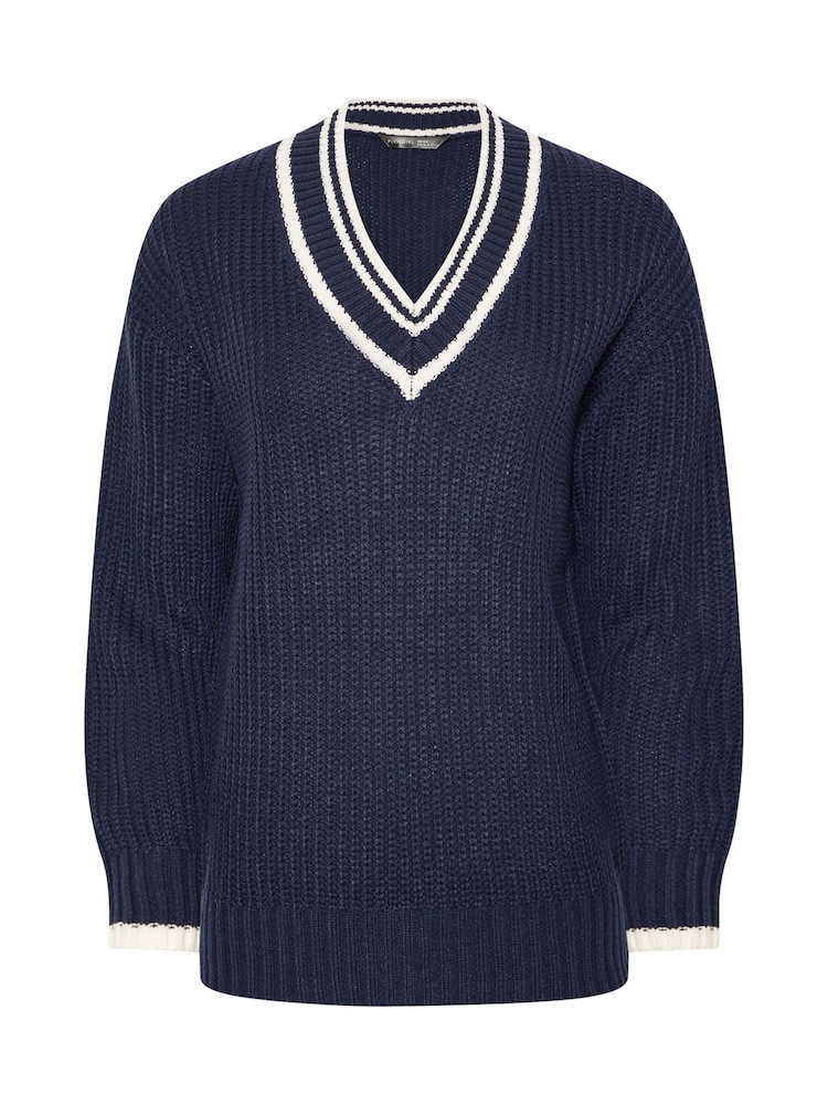 PixieGirl Petite Blue Deep V Varsity Jumper - Image 6 of 6