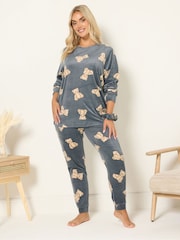 Yours Curve Dark Grey Baby Fleece Pyjamas Set - Image 1 of 6
