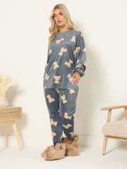 Yours Curve Dark Grey Baby Fleece Pyjamas Set - Image 2 of 6