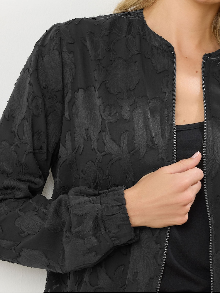 Long Tall Sally Black Jacquard Bomber Jacket - Image 5 of 5