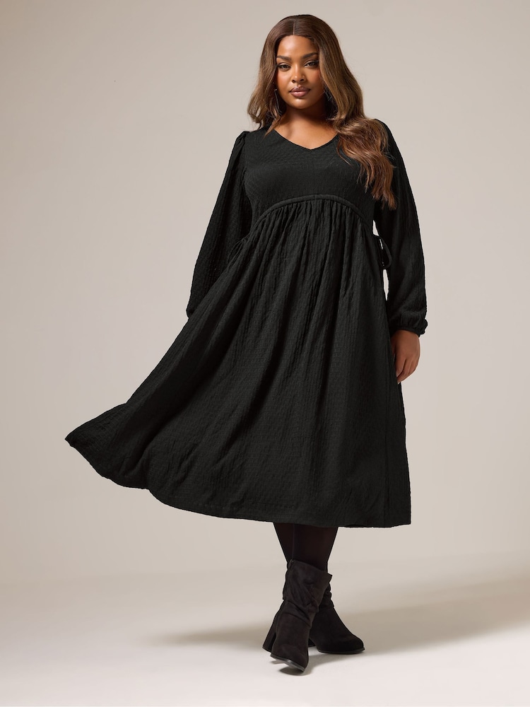 Yours Curve Black Channel Tie Textured Midaxi Dress - Image 1 of 5
