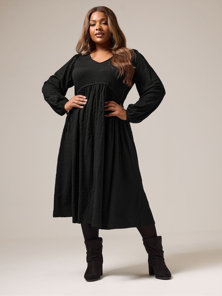Yours Curve Black Channel Tie Textured Midaxi Dress - Image 2 of 5 Yours Curve Black Channel Tie Textured Midaxi Dress - Image 2 of 5
