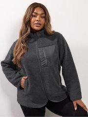 Yours Curve Grey Borg Nylon Pocket Fleece - Image 2 of 6