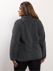Yours Curve Grey Borg Nylon Pocket Fleece - Image 4 of 6