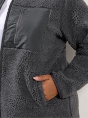 Yours Curve Grey Borg Nylon Pocket Fleece - Image 5 of 6