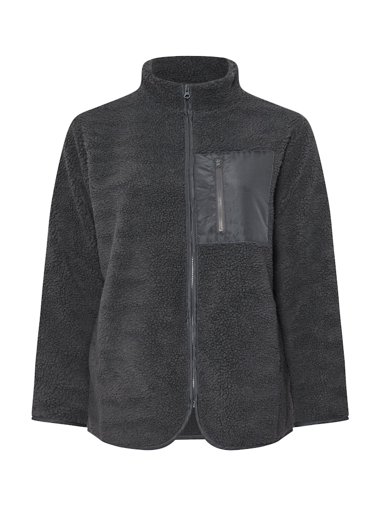 Yours Curve Grey Borg Nylon Pocket Fleece - Image 6 of 6