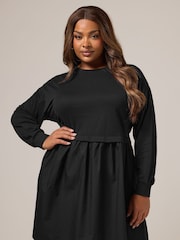 Yours Curve Black Heavyweight Poplin Jumper Dress - Image 1 of 5
