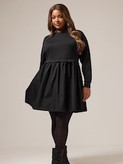 Yours Curve Black Heavyweight Poplin Jumper Dress - Image 2 of 5