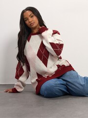 Yours Curve Red Argyle Jumper - Image 1 of 7