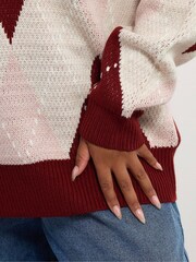 Yours Curve Red Argyle Jumper - Image 4 of 7